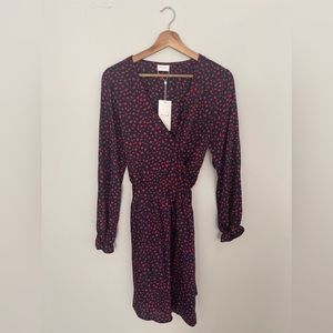 VILA Navy Blue and Red Floral Wrap Dress